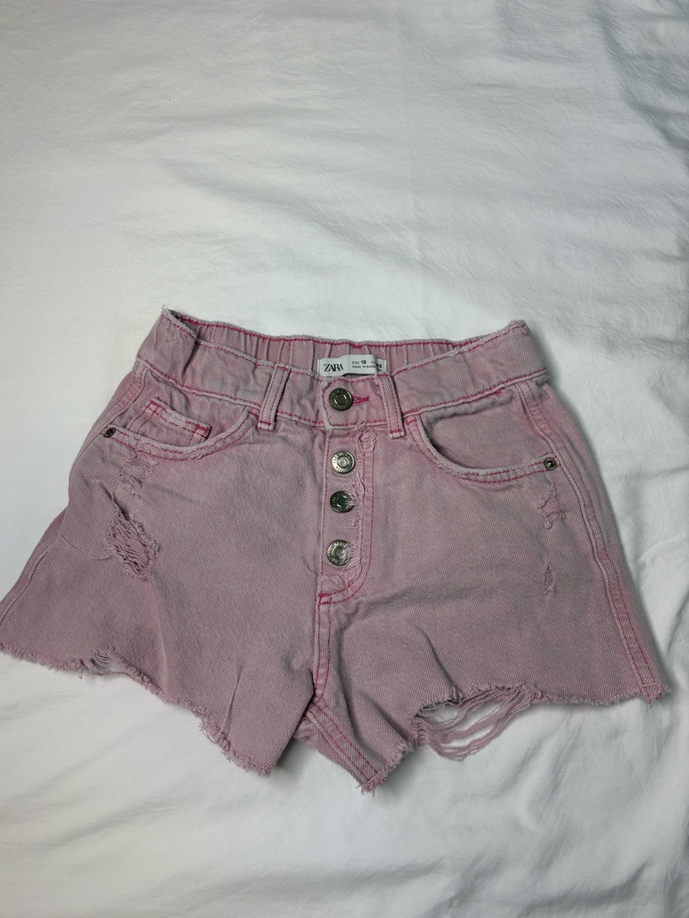 Zara Kids Pink Distressed Denim Shorts Size 10